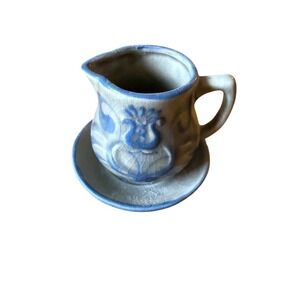 Inarco Blue Crackle Glaze Creamer Pitcher w Matching Saucer Floral Japan vintage